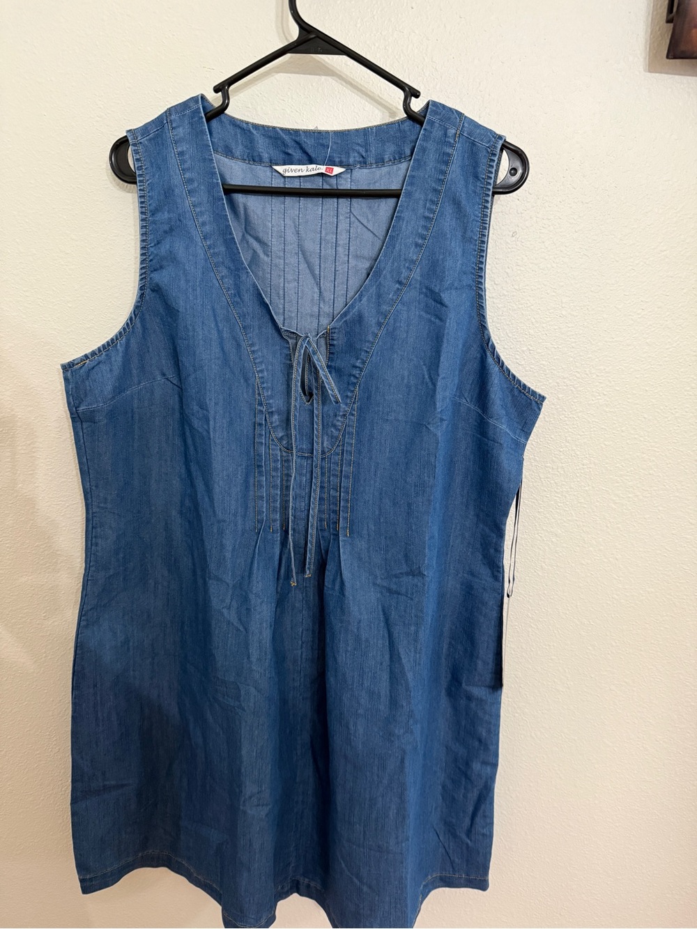 Sleeveless Denim Midi Dress with Tie Front - Blue